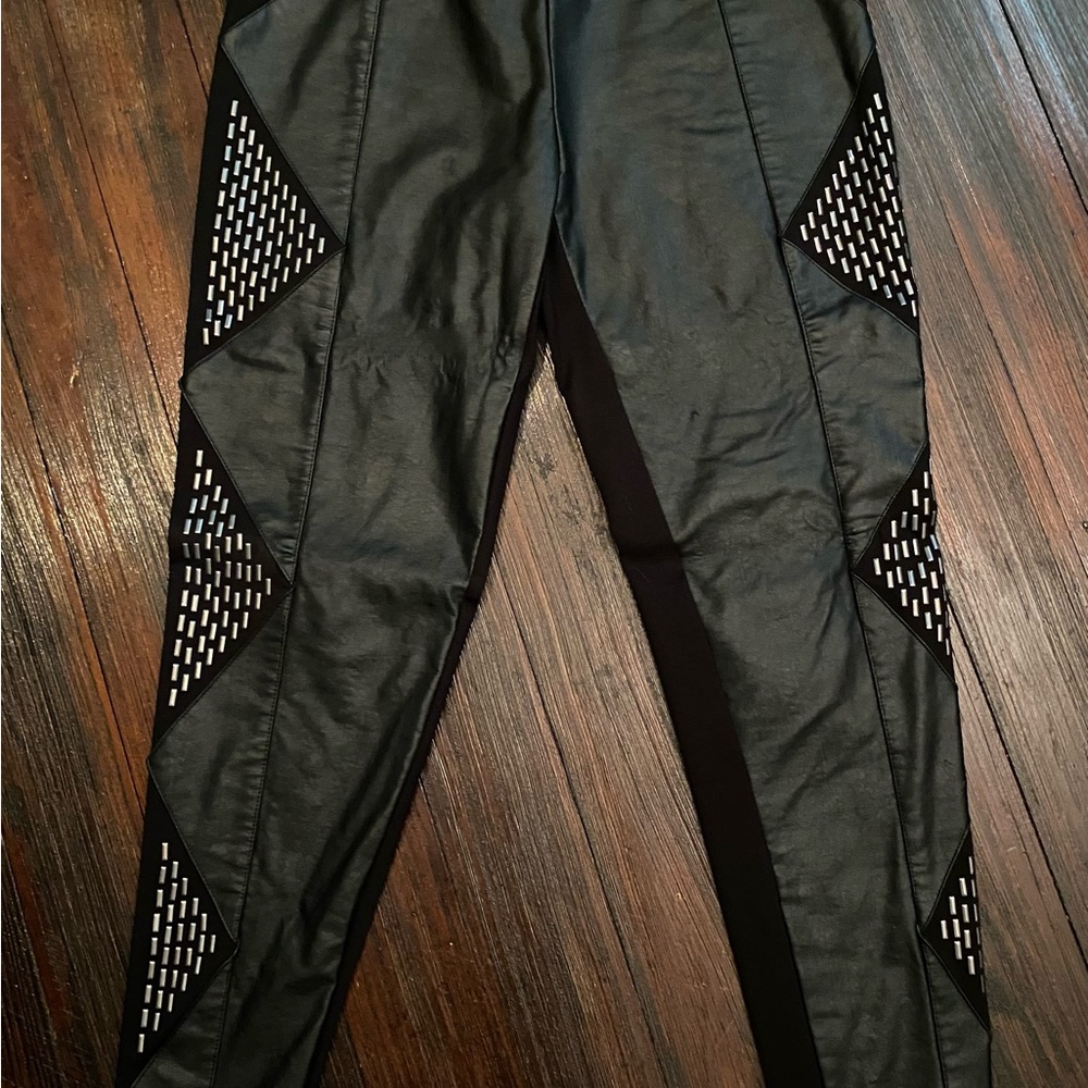Faux leather studded leggings